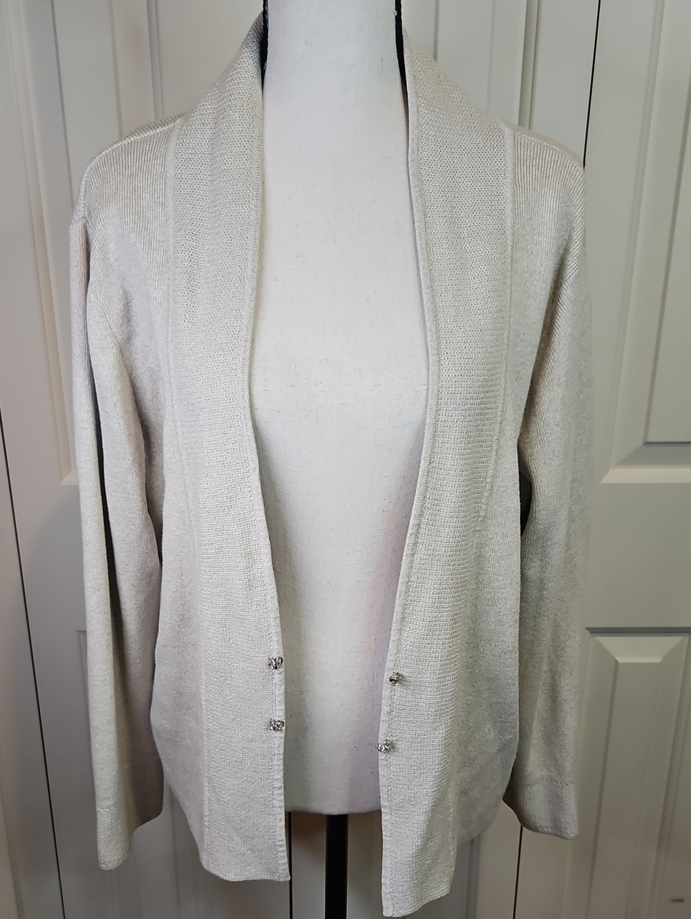 Christopher & Banks Cream Open-Front Knit Cardigan Sweater XL